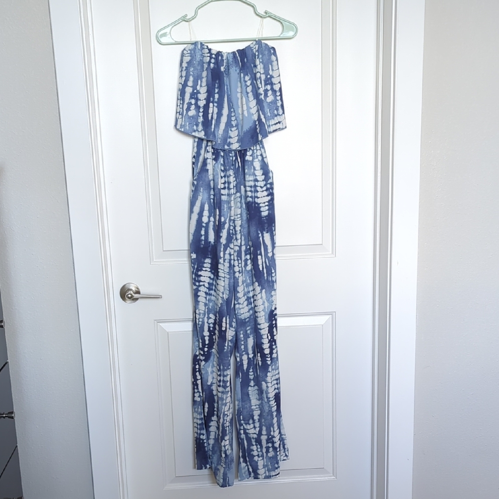 fab'rik Blue and White Tie-Dye Jumpsuit